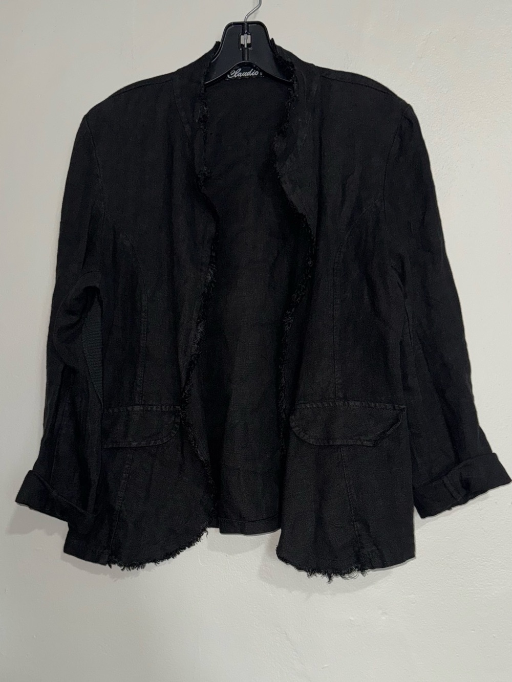 Claudio Milano Black Linen Open-Front Blazer